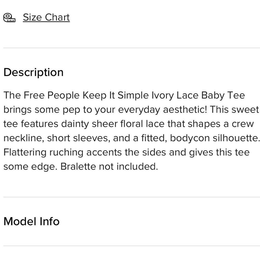 Free People Intimately Keep It Simple Ivory Lace Baby Tee XS - Picture 5 of 5